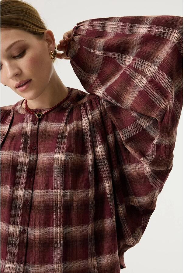 Garcia geruite blouse donkerrood - Foto 2