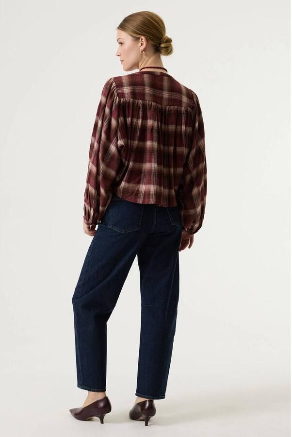 Garcia geruite blouse donkerrood - Foto 3
