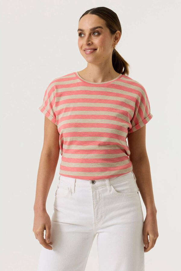 Garcia gestreept T-shirt met lurex koraalrood - Foto 2