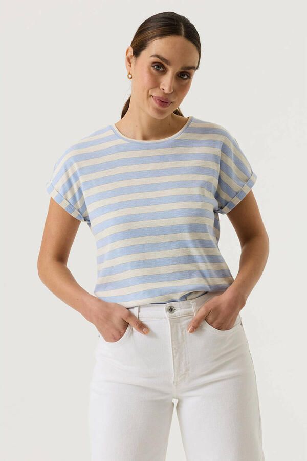 Garcia gestreept T-shirt met lurex lichtblauw