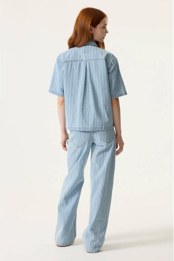 Garcia gestreepte blouse light blue denim - Foto 2