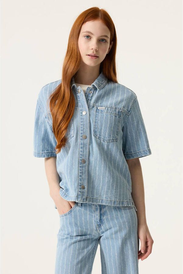 Garcia gestreepte blouse light blue denim