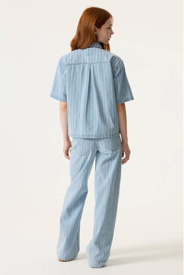 Garcia gestreepte blouse light blue denim - Foto 2