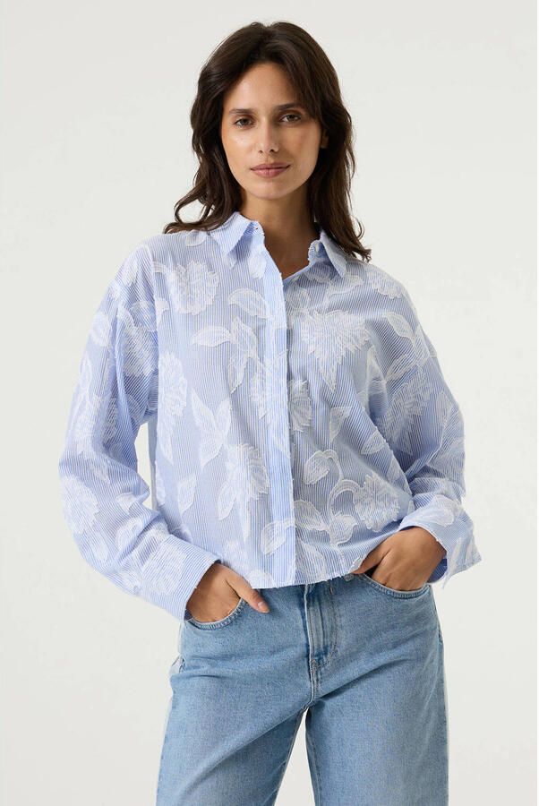 Garcia gestreepte gebloemde blouse blauw