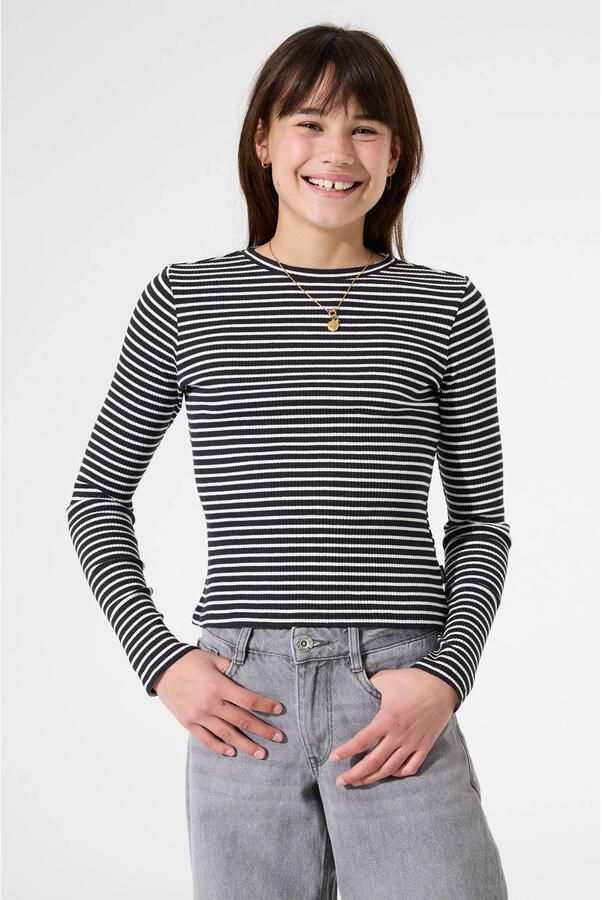 Garcia gestreepte longsleeve zwart rib gebreid