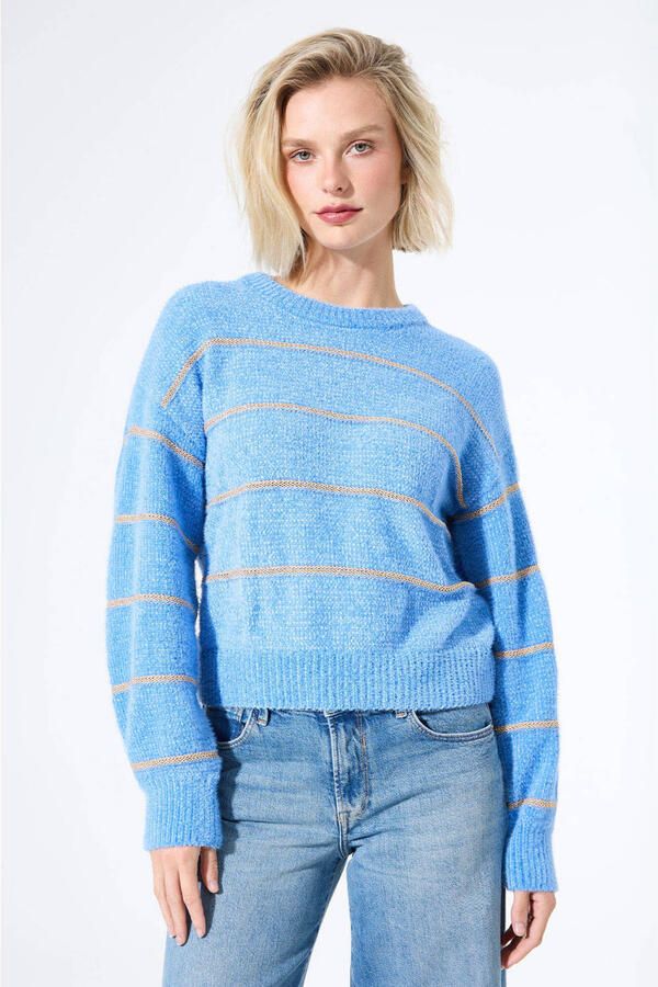 Garcia gestreepte pullover blauw met lurex - Foto 2