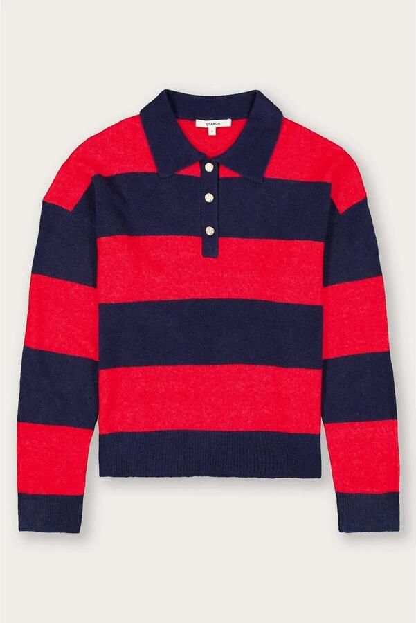 Garcia gestreepte trui met wol donkerblauw rood - Foto 3