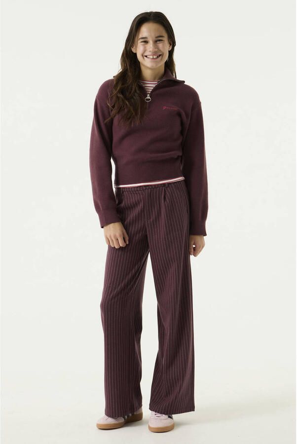 Garcia high waist straight leg casual broek met krijtstreep donkerrood