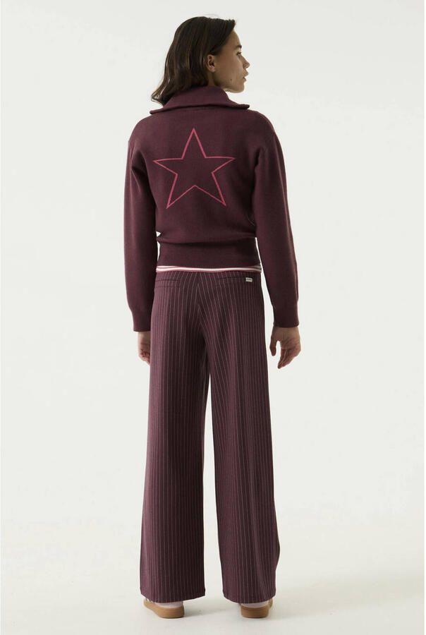Garcia high waist straight leg casual broek met krijtstreep donkerrood Meisjes Polyester - Foto 3