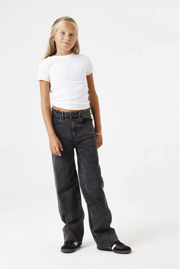 Garcia high waist straight fit jeans dark used Grijs Meisjes Stretchdenim 128