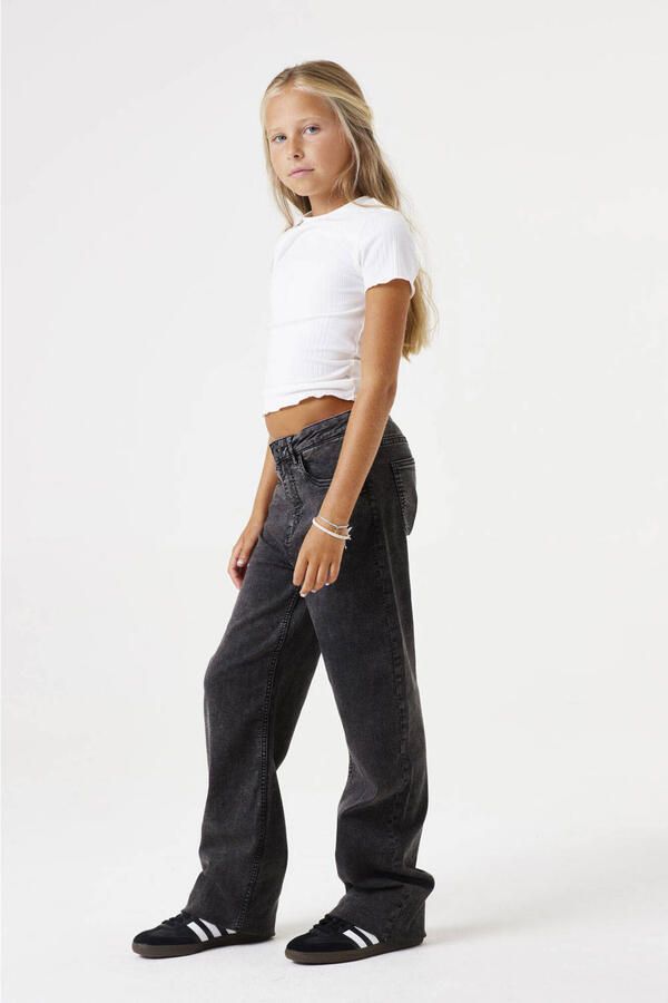 Garcia high waist straight fit jeans dark used Grijs Meisjes Stretchdenim 128 - Foto 3