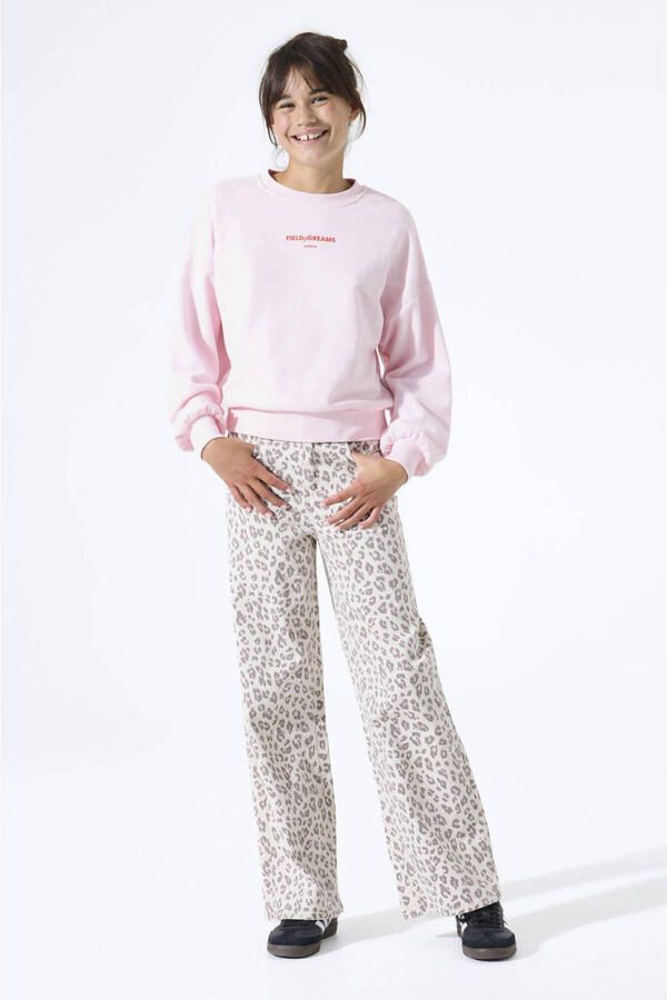 Garcia high waist wide leg jeans met panterprint ecru