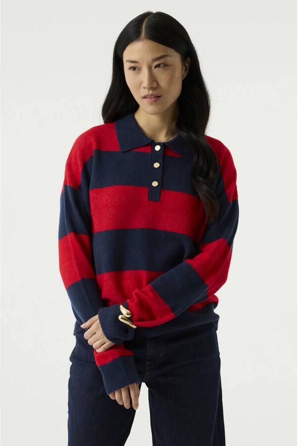 Garcia gestreepte trui met wol donkerblauw rood