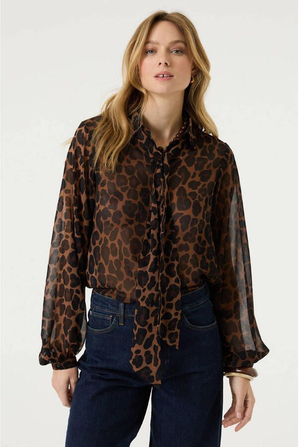 Garcia blouse met panterprint bruin