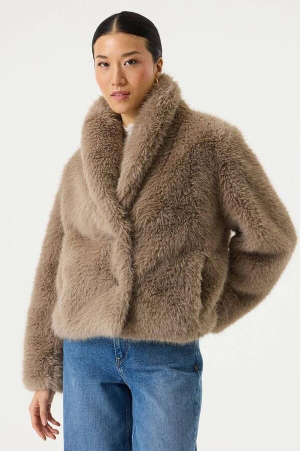 Garcia imitatiebont faux fur jas lichtbruin