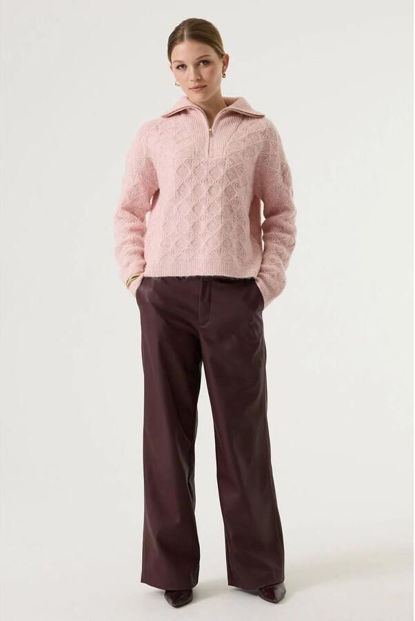 Garcia imitatieleren wide leg broek donkerrood