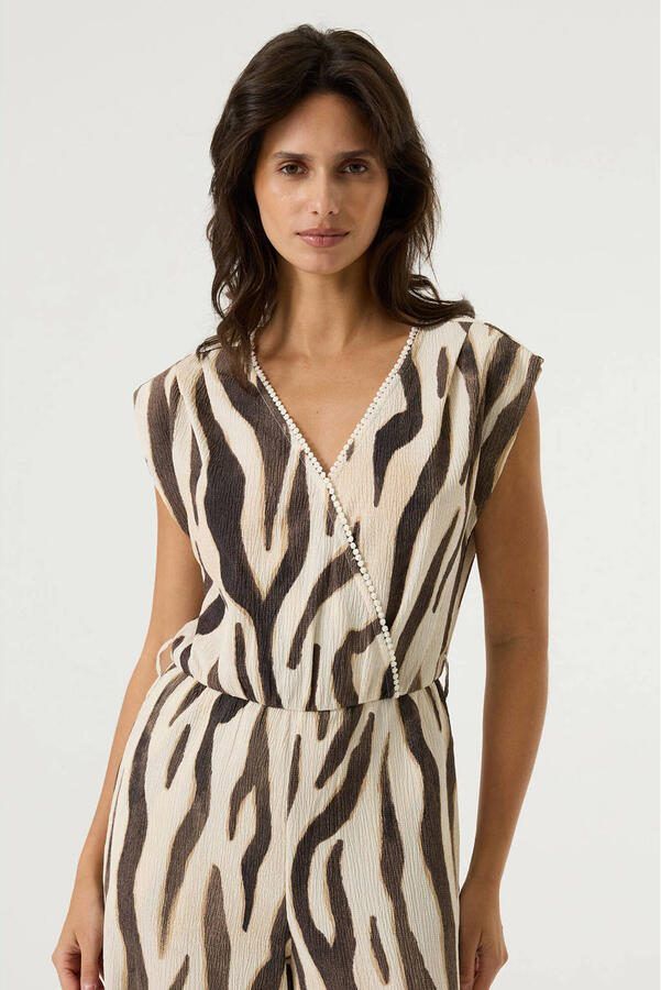 Garcia jumpsuit met zebraprint ecru
