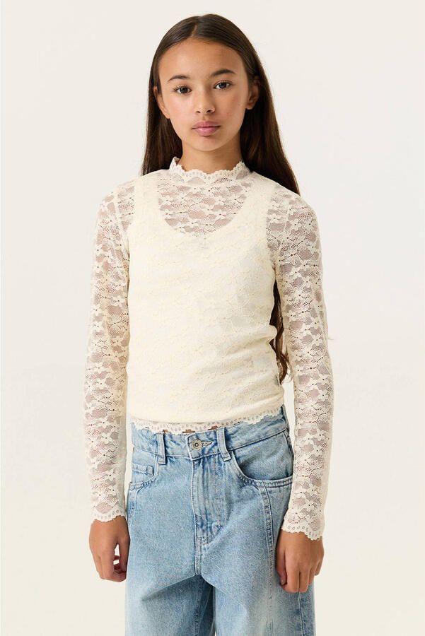Garcia kanten aansluitende longsleeve met print ecru