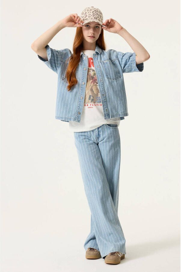 Garcia low waist gestreepte wide leg jeans light blue denim - Foto 2