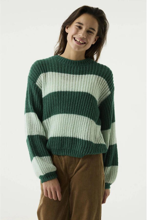 Garcia oversized gebreide gestreepte trui groen Meisjes Acryl Ronde hals