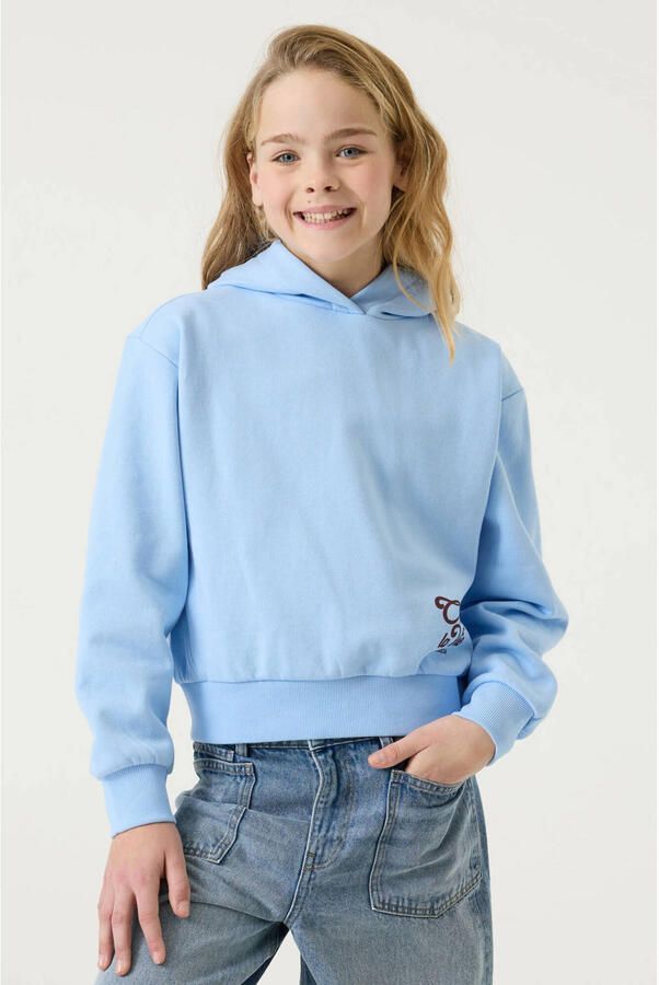 Garcia oversized hoodie met borduursels en backprint lichtblauw
