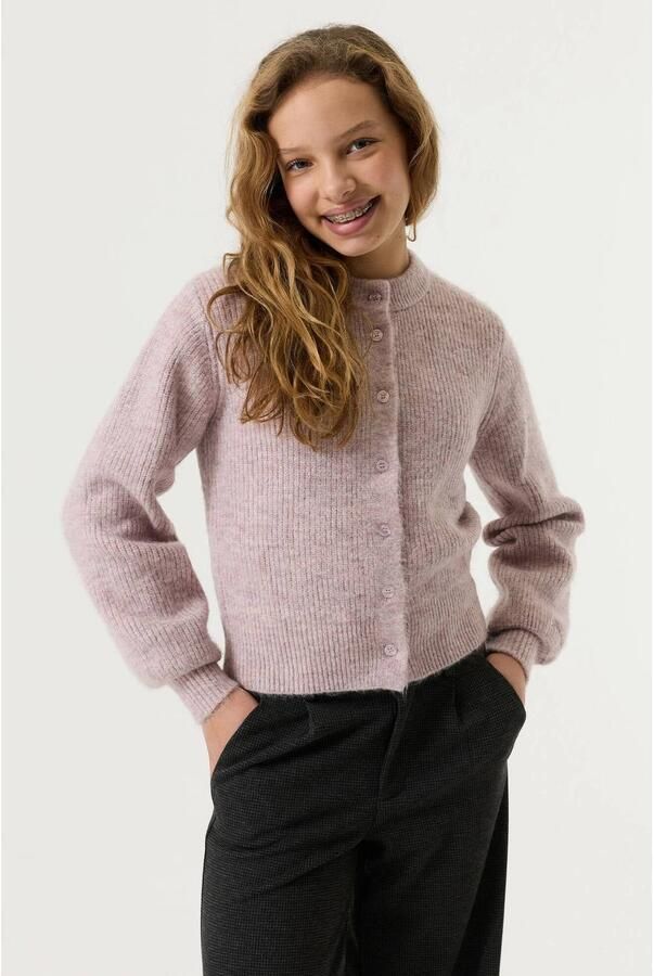 Garcia rechtvallend gebreid vest roze Meisjes Acryl Ronde hals Effen
