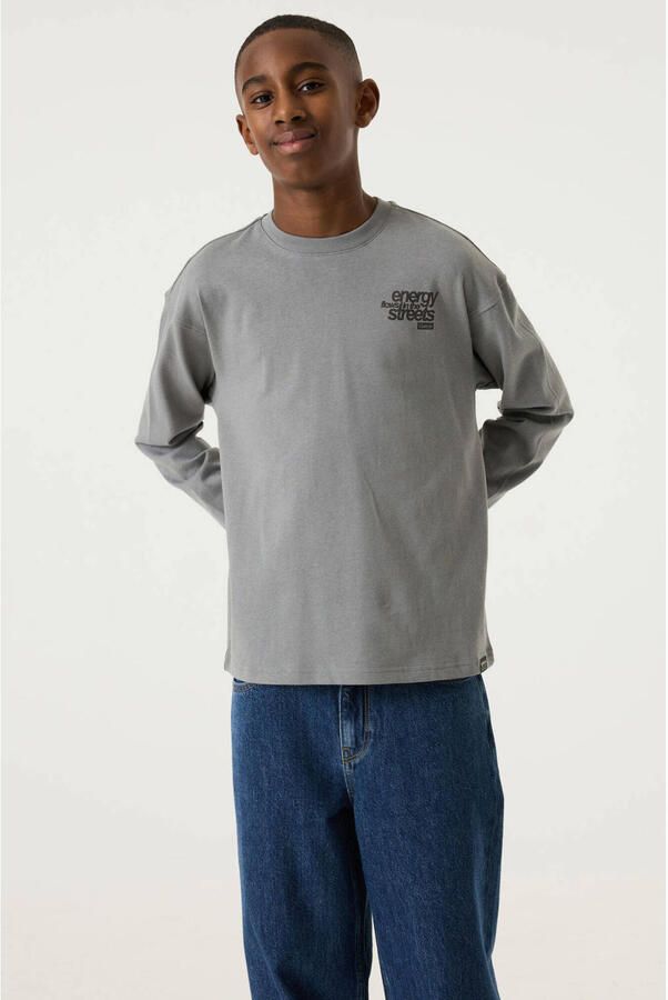 Garcia rechtvallende longsleeve met backprint grijs