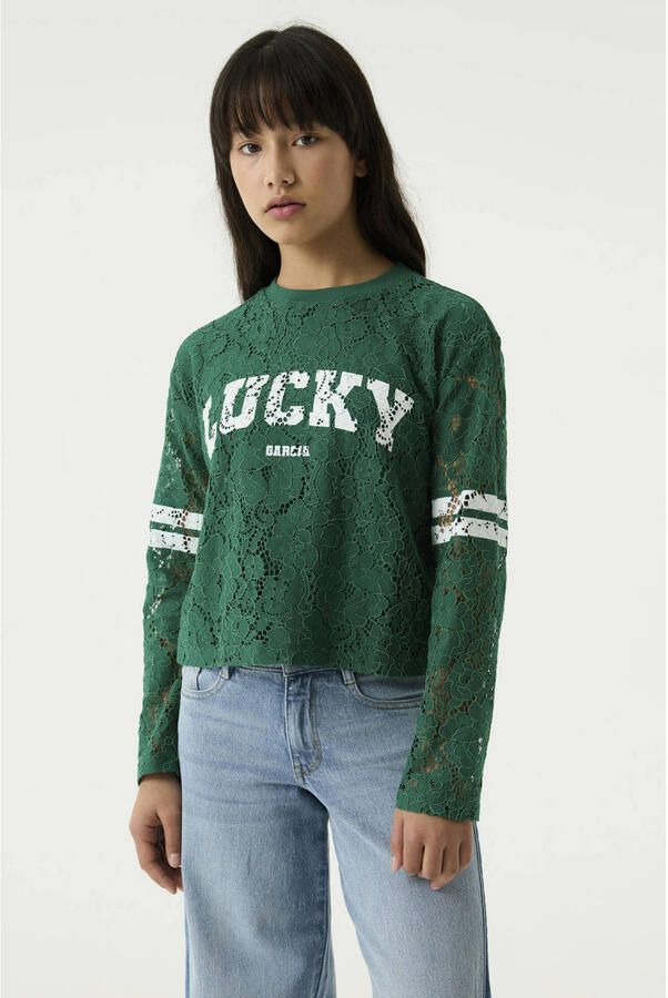 Garcia rechtvallende longsleeve met tekst groen