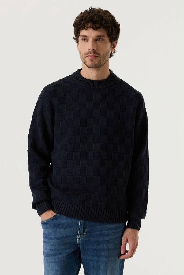 Garcia regular fit gebreide trui met print en wol dark navy