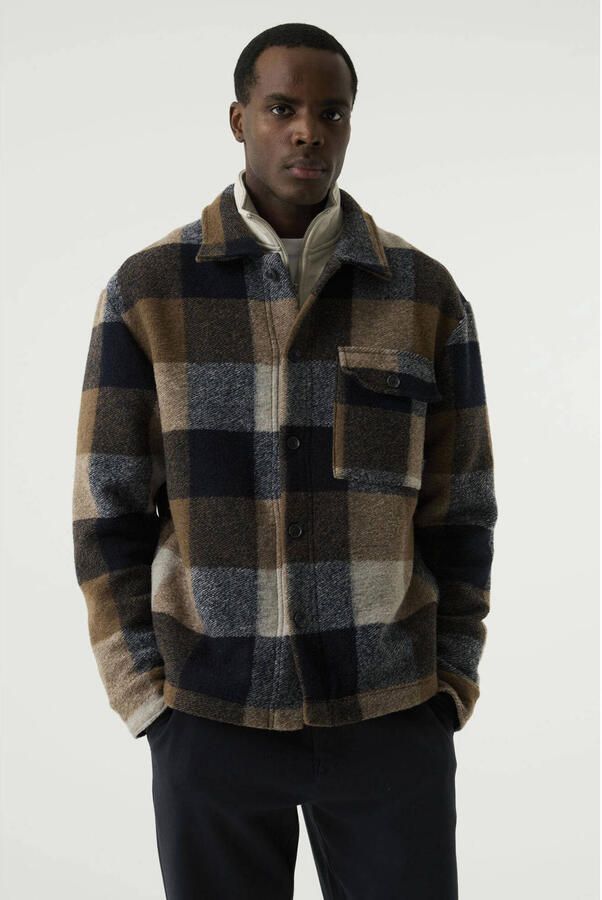 Garcia regular fit geruit overshirt bruin
