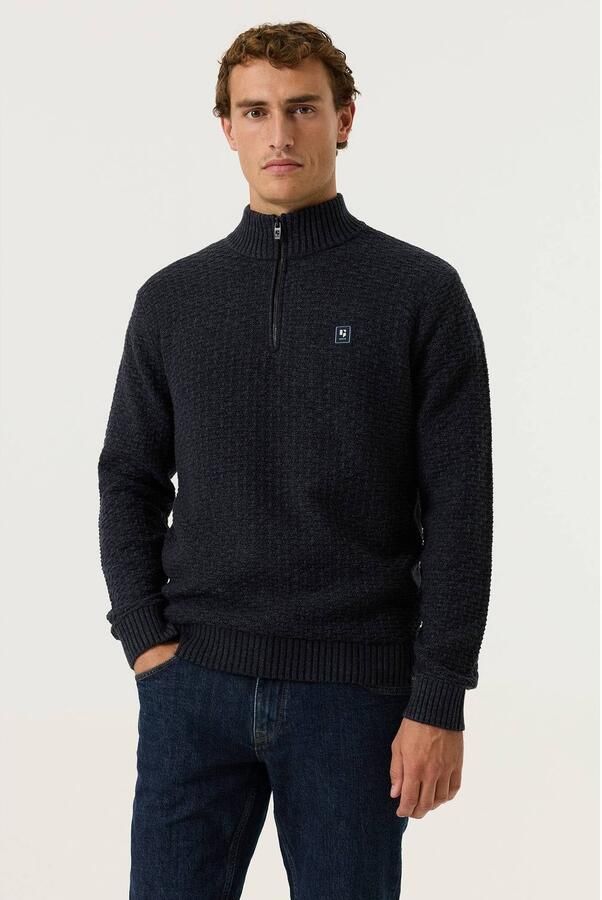 Garcia regular fit katoenen gebreide trui donkerblauw