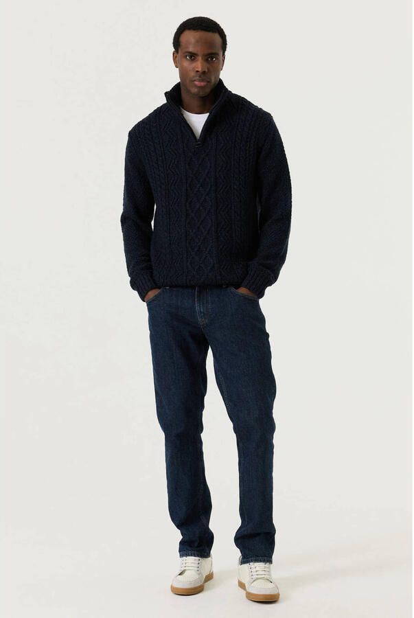 Garcia regular fit trui met kabels donkerblauw