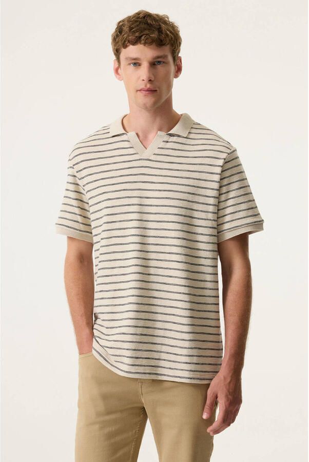 Garcia regular gestreepte polo beige