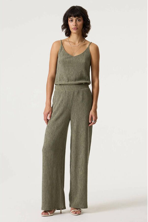 Garcia regular waist wide leg broek met textuur olijfgroen