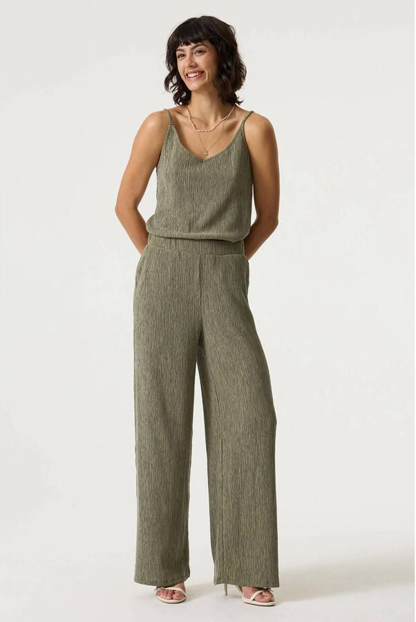 Garcia regular waist wide leg broek met textuur olijfgroen - Foto 3