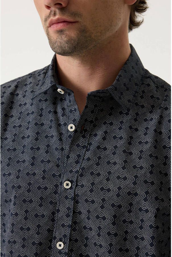 Garcia relaxed casual overhemd met linnen donkerblauw - Foto 2
