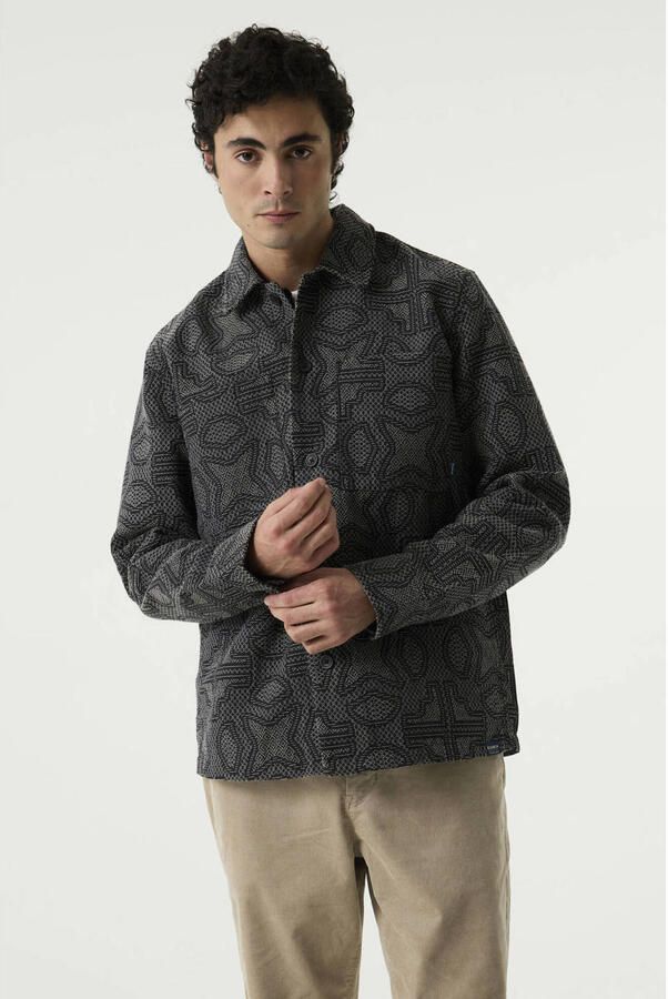 Garcia relaxed fit jacquard overshirt met print donkerblauw