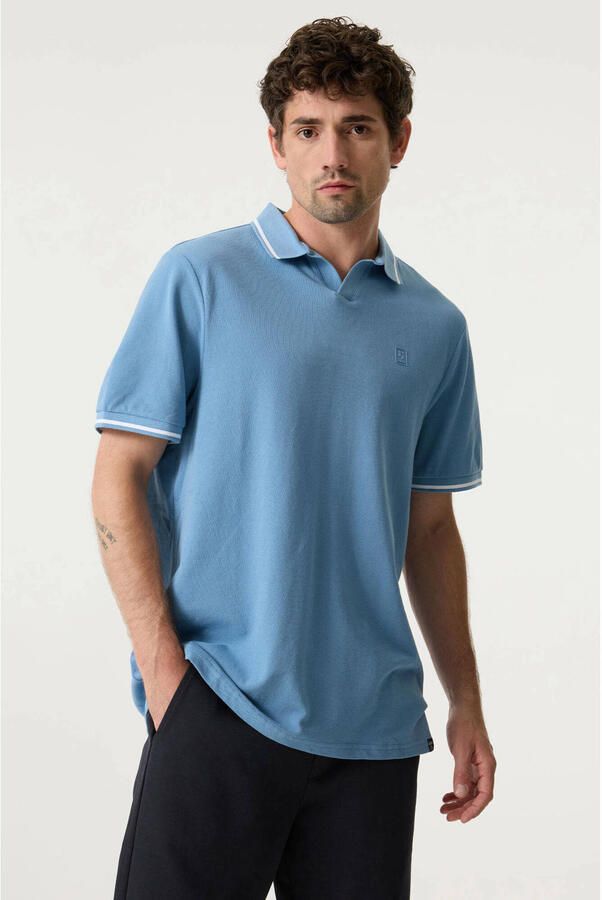 Garcia relaxed fit polo met contrast bies blauw