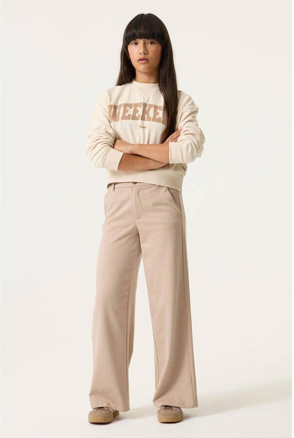 Garcia straight casual broek met krijtstreep beige