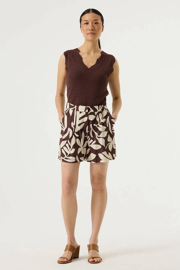 Garcia straight high waist gebloemde casual short donkerbruin