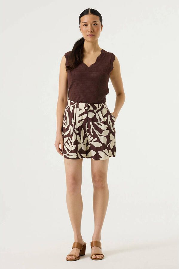 Garcia straight high waist gebloemde casual short donkerbruin - Foto 3