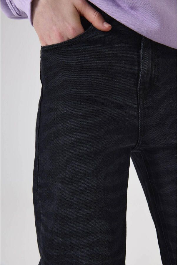 Garcia straight leg high waist straight leg jeans met zebraprint black denim - Foto 2