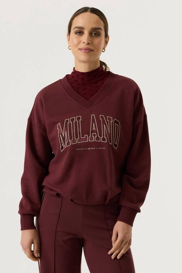Garcia sweater met print donkerrood