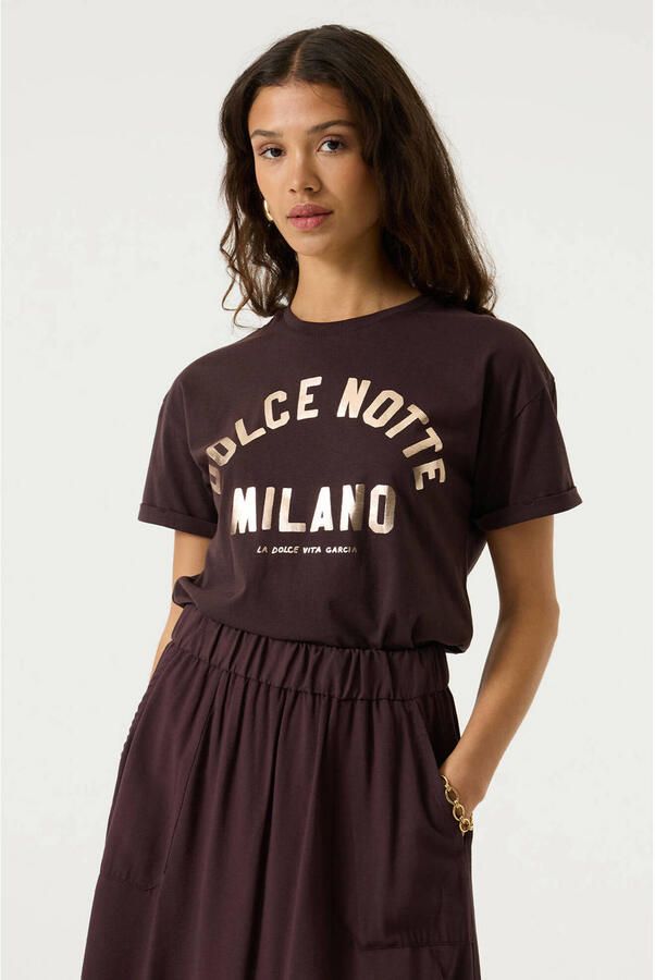 Garcia T-shirt met print bruin