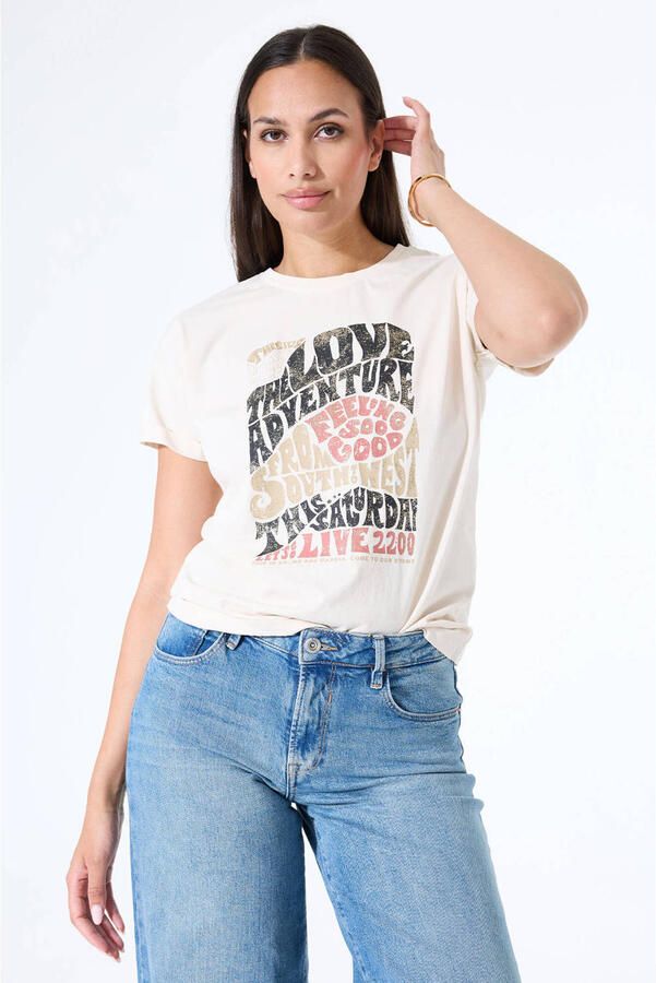 Garcia T-shirt met printopdruk cr√ me multi
