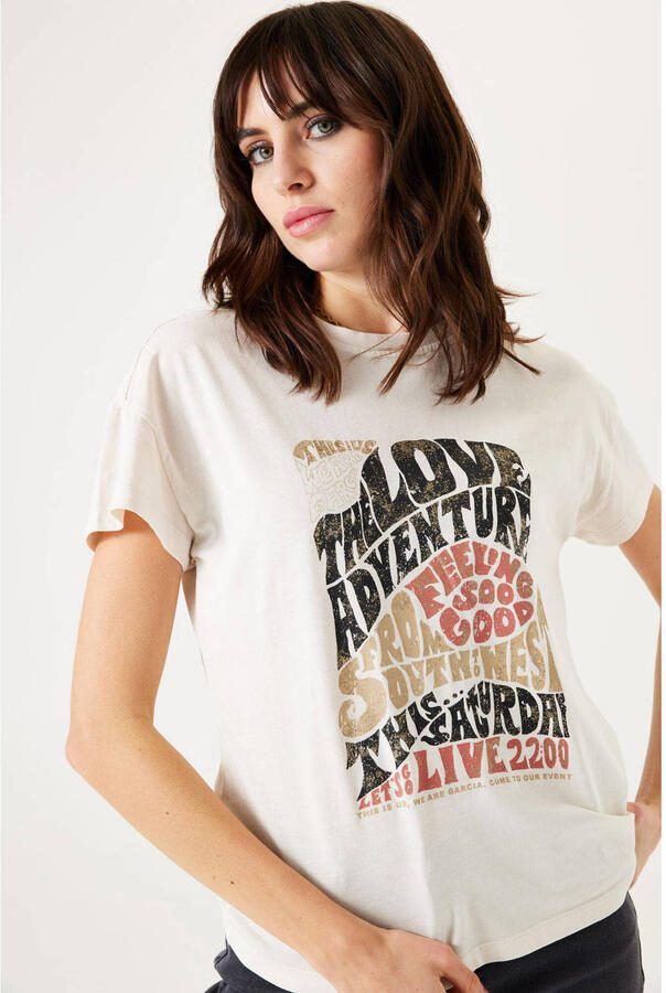 Garcia T-shirt met printopdruk crème multi - Foto 2