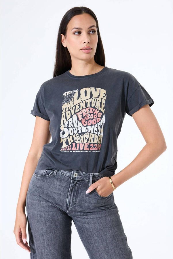 Garcia T-shirt met printopdruk grijs multi
