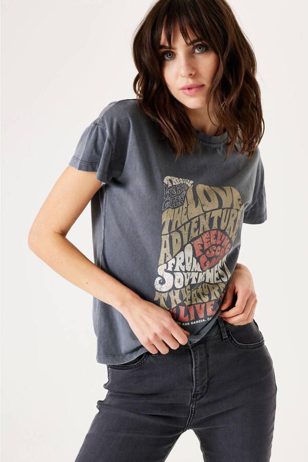 Garcia T-shirt met printopdruk grijs multi - Foto 2