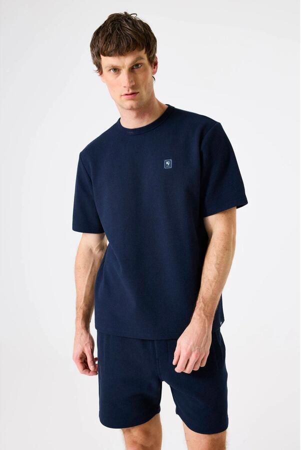 Garcia T-shirt met textuur donkerblauw