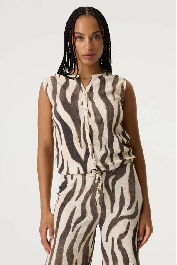 Garcia top met zebraprint ecru